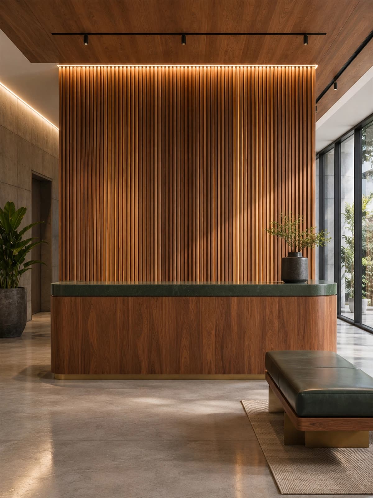 Commercial reception with slatted timber feature wall